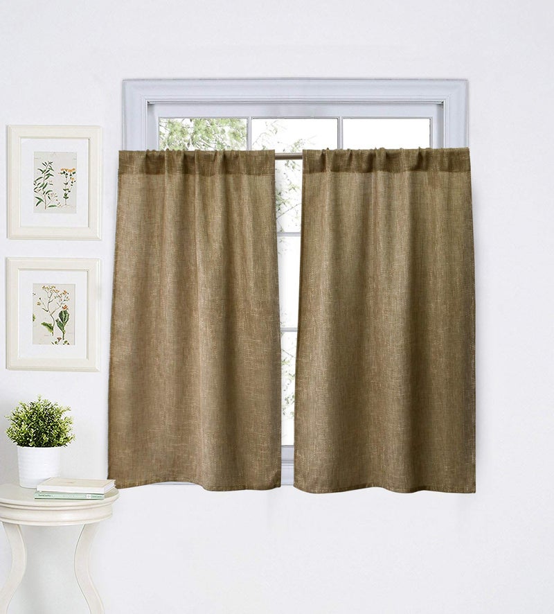 Valea Home Soft Burlap Short Curtains Rustic Natural Tan Rod Pocket Curtain Panels for Small Window 45 inch Length Cafe Kitchen Curtains, 2 Panels - Image 2